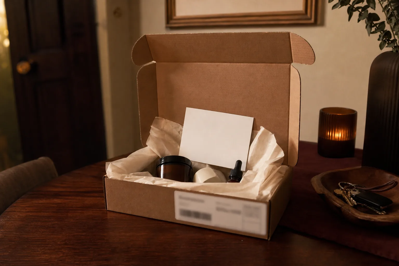 Premium DTC unboxing moment with branded blank packaging
